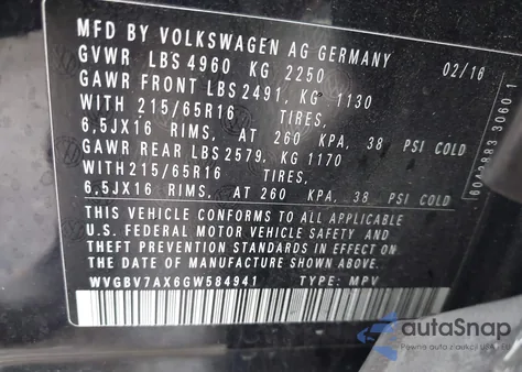 2016 Volkswagen Tiguan S z USA, uszkodzony, nr VIN WVGBV7AX6GW584941